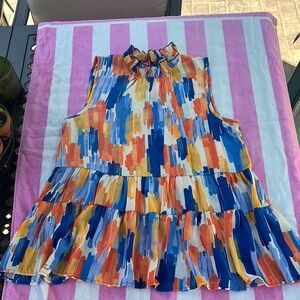 Entro Blue and Orange Tiered Ruffled Sundress